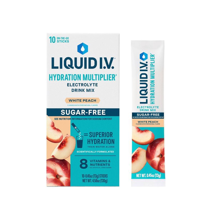 slide 1 of 11, Liquid I.V. Sugar Free Hydration Multiplier Vegan Powder Electrolyte Supplements - White Peach - 0.45oz/10ct, 0.45 oz, 10 ct