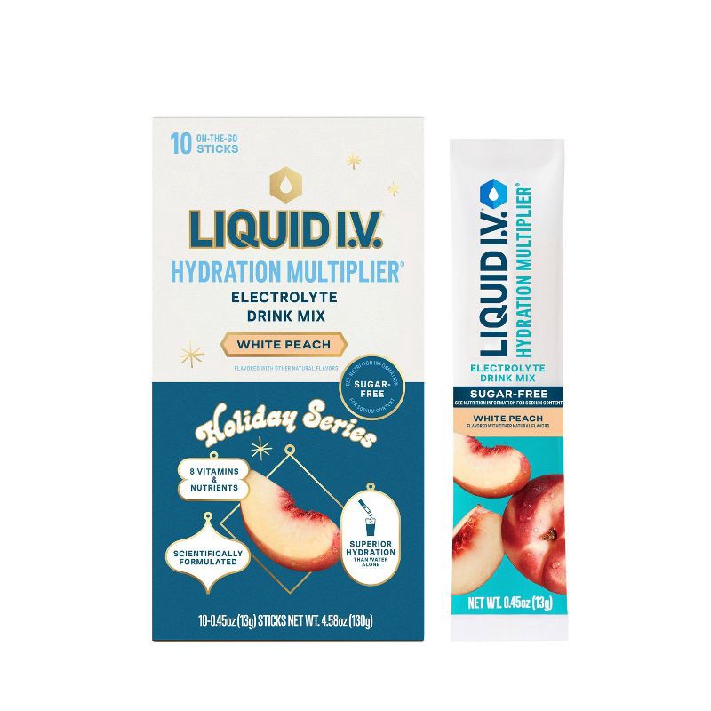 slide 1 of 7, Liquid I.V. Sugar Free Hydration Multiplier Vegan Powder Electrolyte Supplements - White Peach - 0.45oz/10ct, 0.45 oz, 10 ct