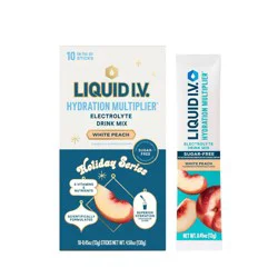 Liquid I.V. Sugar Free Hydration Multiplier Vegan Powder Electrolyte Supplements - White Peach - 0.45oz/10ct
