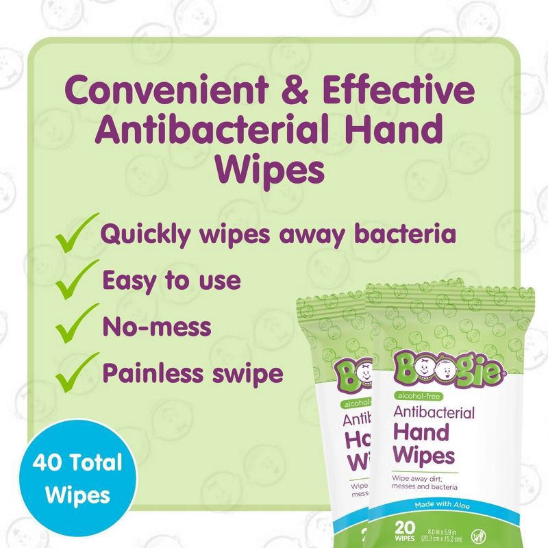 slide 7 of 8, Boogie Wipes Antibacterial Alcohol Free & Hypoallergenic Hand Wipes for Kids and Adults - 40ct/2pk, 40 ct, 2 ct
