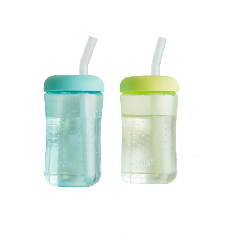 slide 1 of 7, The First Years 7oz Squeeze and Sip Straw Cup - Green - 2pk, 2 ct; 7 oz