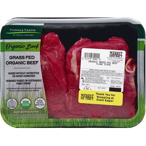 slide 1 of 1, Thomas Farms Beef Flank Steak Organic Grass Fed, Natural, per lb