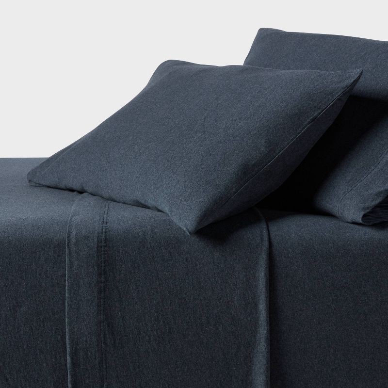 slide 2 of 3, Standard Cotton Jersey Pillowcase Blue Heather - Threshold™: Machine Washable, 2-Pack, End Closure, OEKO-TEX Certified, 1 ct