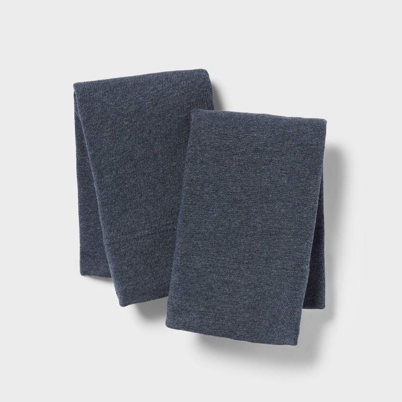 slide 1 of 3, Standard Cotton Jersey Pillowcase Blue Heather - Threshold™: Machine Washable, 2-Pack, End Closure, OEKO-TEX Certified, 1 ct