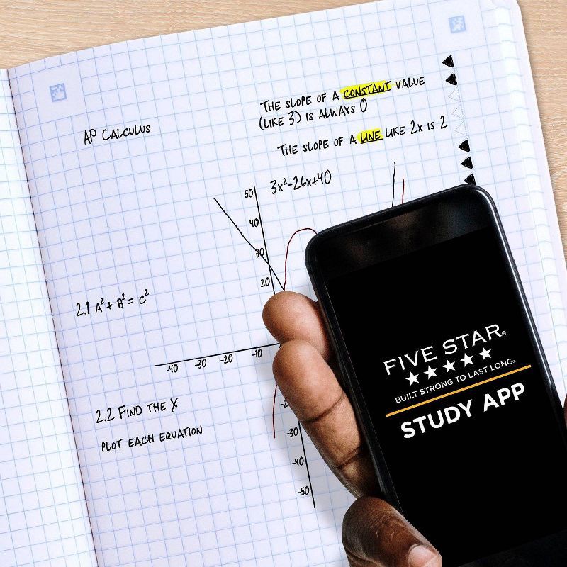 slide 2 of 8, Five Star 80pg Graph Composition Notebook 9.75"x7.5": Quad Ruled, Flexible Cover, Acid-Free, Multicolored, Adult Stationery, 1 ct