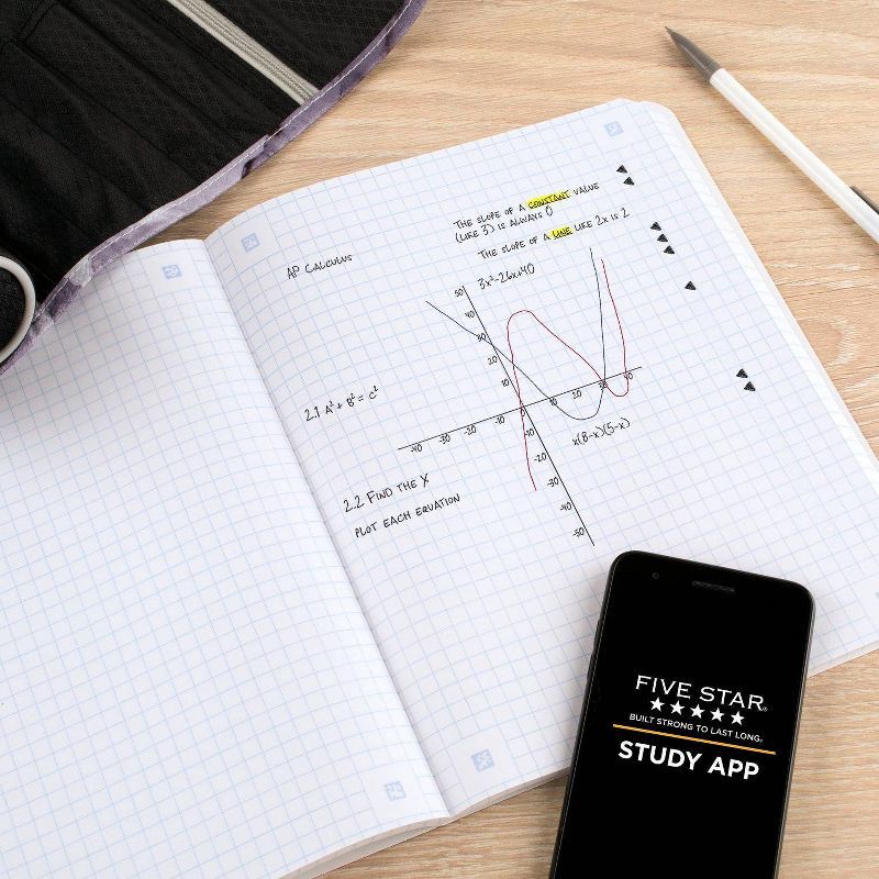 slide 6 of 8, Five Star 80pg Graph Composition Notebook 9.75"x7.5": Quad Ruled, Flexible Cover, Acid-Free, Multicolored, Adult Stationery, 1 ct