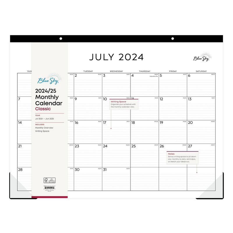 slide 3 of 3, Blue Sky 2024-25 Monthly Desk Pad 17"x22" White with Trim Tape Perforation: Large Desk Calendar July-June for Adults, 1 ct