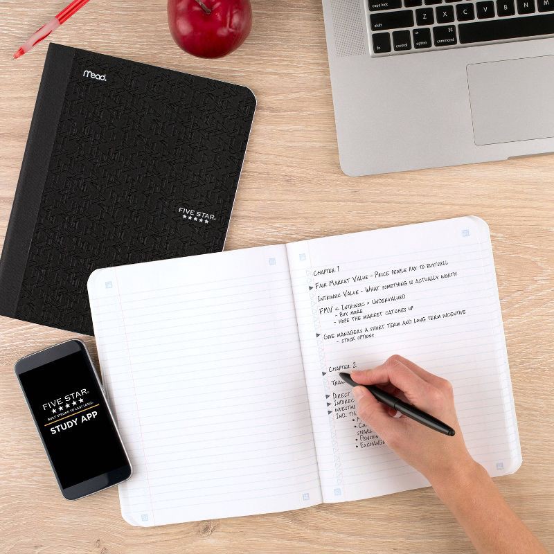 slide 6 of 10, Five Star 80pg College Rule Composition Notebook 9.75"x7.5": Soft Cover, Acid-Free, Sewn Binding, Adult Stationery, 1 ct