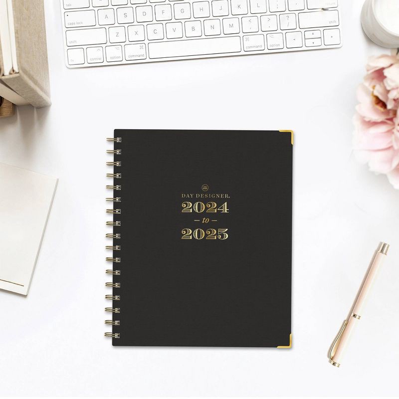slide 2 of 14, Day Designer 2024-25 Weekly/Monthly Planner 9"x7" Wirebound Fabric Black: July-June, Adult, Tabs, 7x9" Paper, 1 ct