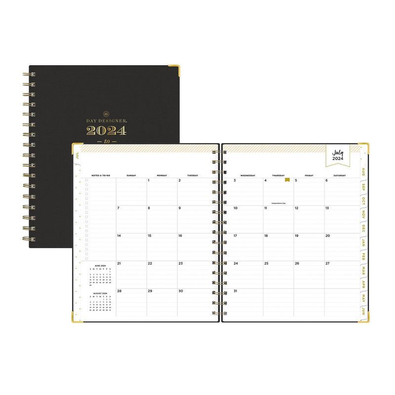 slide 4 of 14, Day Designer 2024-25 Weekly/Monthly Planner 9"x7" Wirebound Fabric Black: July-June, Adult, Tabs, 7x9" Paper, 1 ct