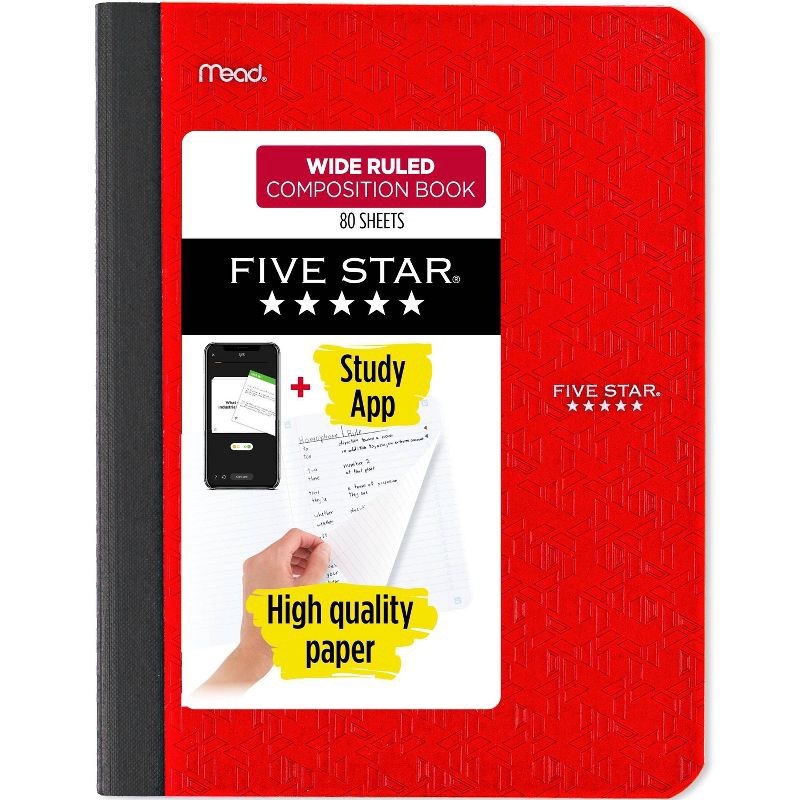 slide 10 of 11, Five Star 80pg Wide Ruled Composition Notebook 9.75"x7.5": Flexible Cover, Acid-Free, Rounded Corners, Adult Stationery, 1 ct