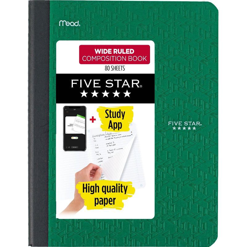 slide 11 of 11, Five Star 80pg Wide Ruled Composition Notebook 9.75"x7.5": Flexible Cover, Acid-Free, Rounded Corners, Adult Stationery, 1 ct