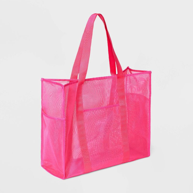 slide 3 of 5, Mesh Tote Handbag - Shade & Shore™ Pink: Polyester Unstructured Beach Bag, 1 ct