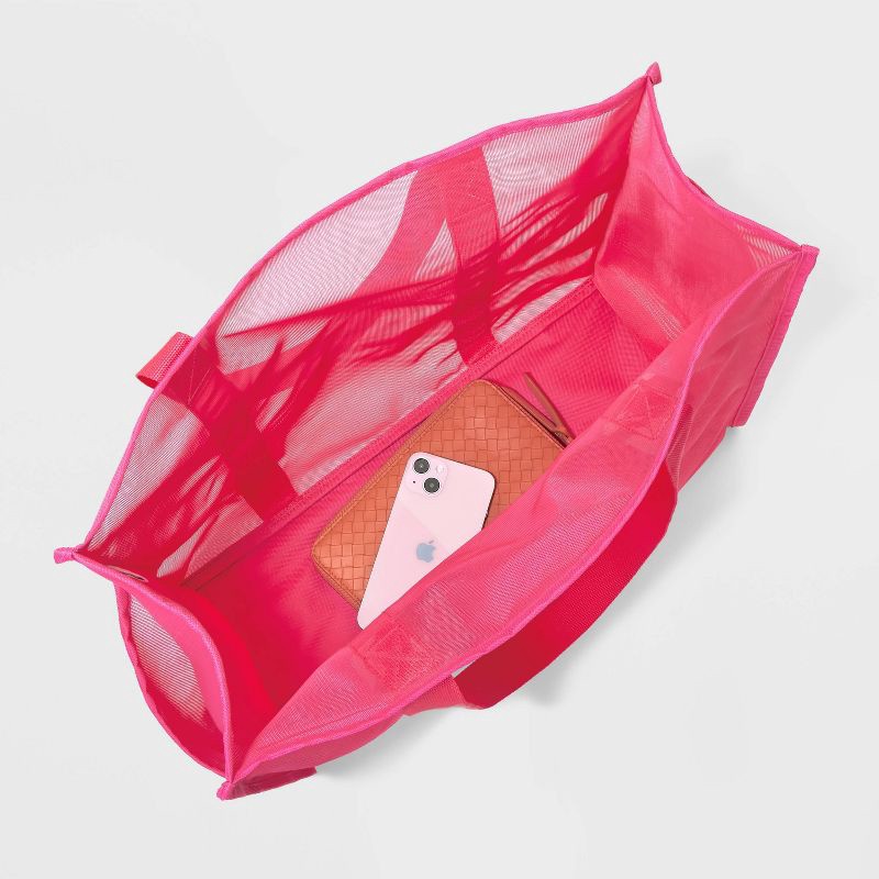 slide 4 of 5, Mesh Tote Handbag - Shade & Shore™ Pink: Polyester Unstructured Beach Bag, 1 ct