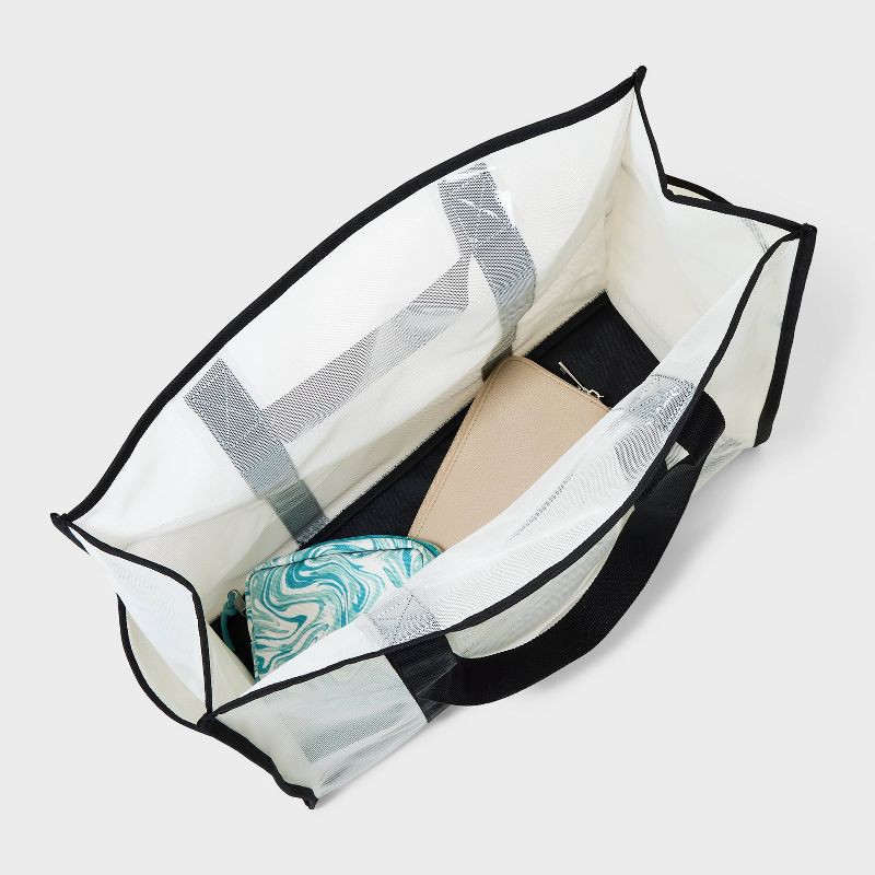 slide 4 of 5, Mesh Tote Handbag - Shade & Shore™ White/Black: Polyester Unstructured Beach Bag, 1 ct