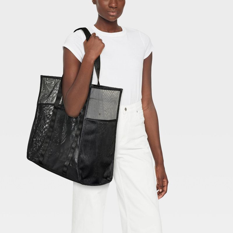 slide 2 of 5, Mesh Tote Handbag - Shade & Shore™ Black: Polyester Unstructured Beach Bag, 1 ct