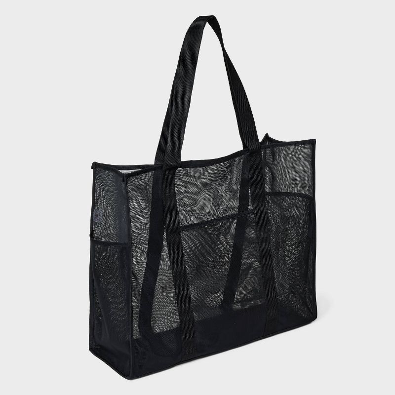 slide 3 of 5, Mesh Tote Handbag - Shade & Shore™ Black: Polyester Unstructured Beach Bag, 1 ct