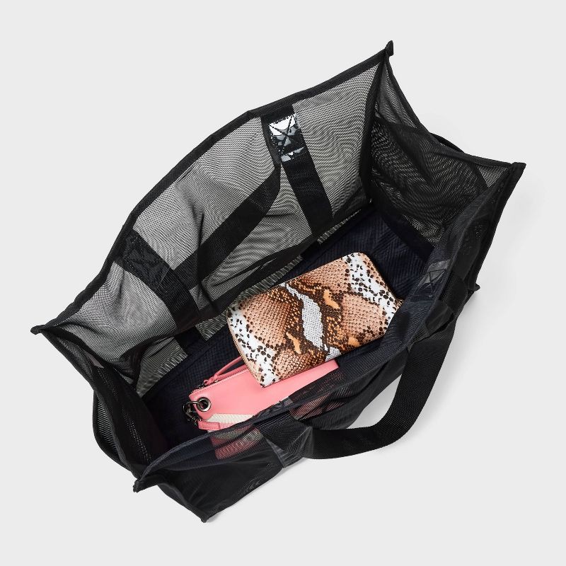 slide 4 of 5, Mesh Tote Handbag - Shade & Shore™ Black: Polyester Unstructured Beach Bag, 1 ct