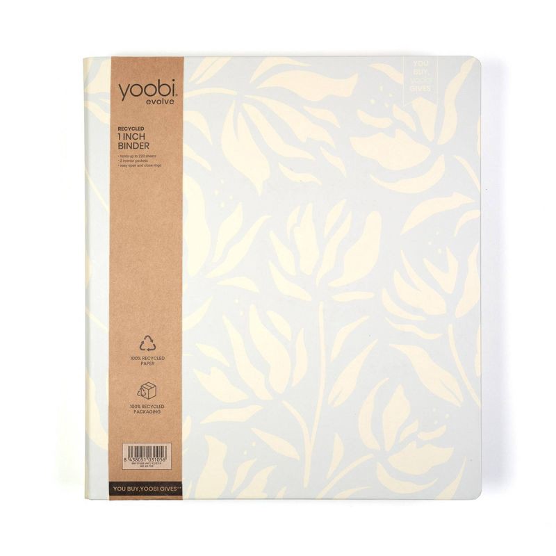 slide 2 of 7, Yoobi Evolve 1" O-Ring Binder 220 Sheet Capacity Light Blue Graphic Floral, 1 ct