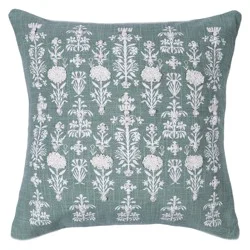 Haven & Key Floral Embroidered Decorative Throw Pillow - Green