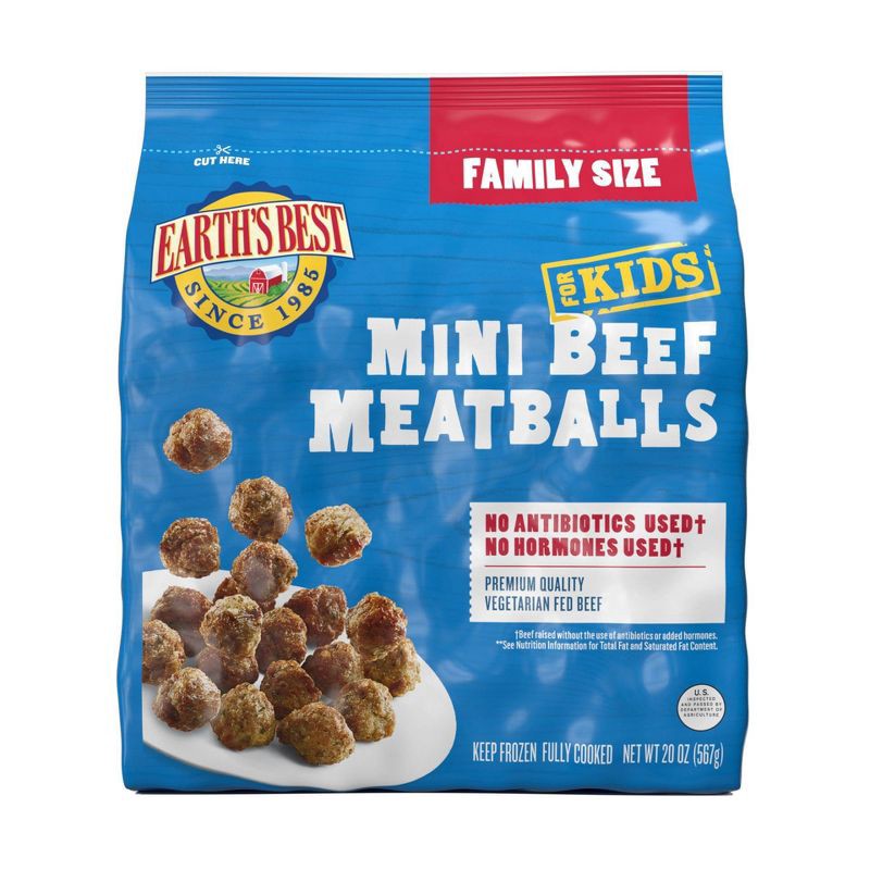 slide 1 of 4, Earth's Best Frozen Premium Baked Mini Beef Meatballs for Kids Family Size - 20oz, 20 oz