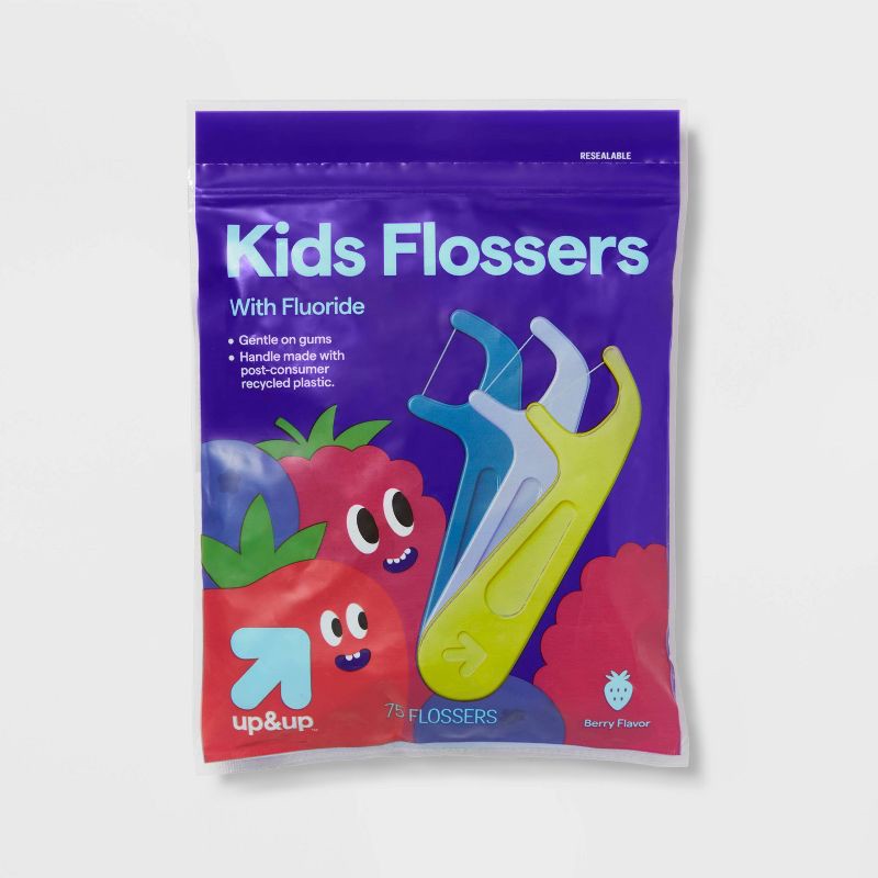 slide 1 of 4, Flossers Kids' Berry - 75ct - up&up™, 75 ct