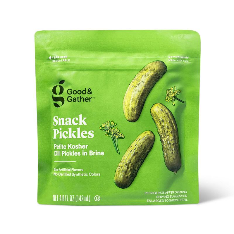 slide 1 of 3, Petite Kosher Dill Pickle Snack Pouch - 4.8oz - Good & Gather™, 4.8 oz