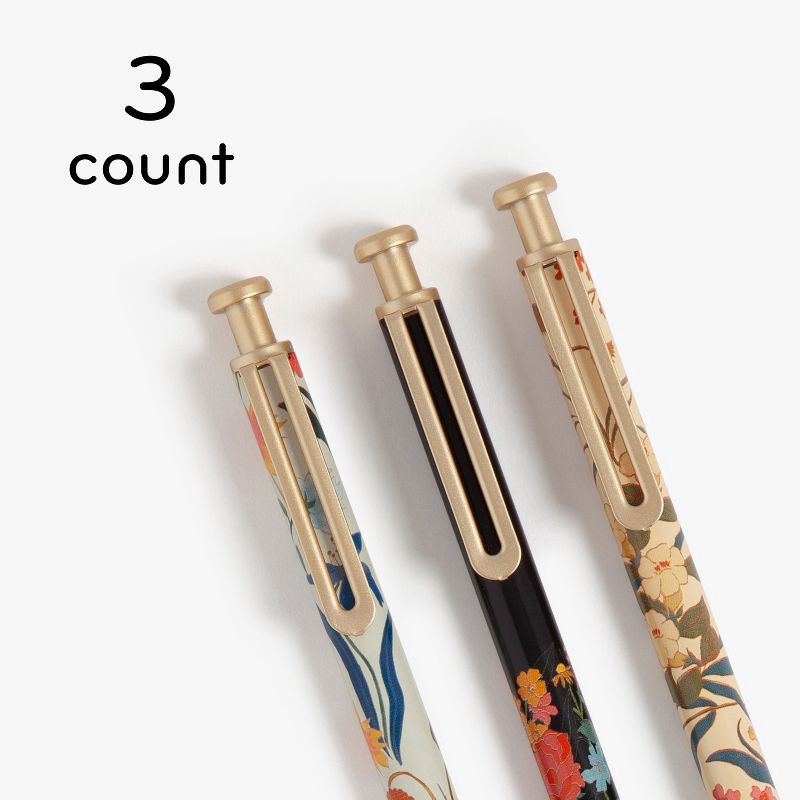 slide 6 of 9, U Brands 3pk Ballpoint Pens Black Ink Monterey Botanical Studies, 3 ct