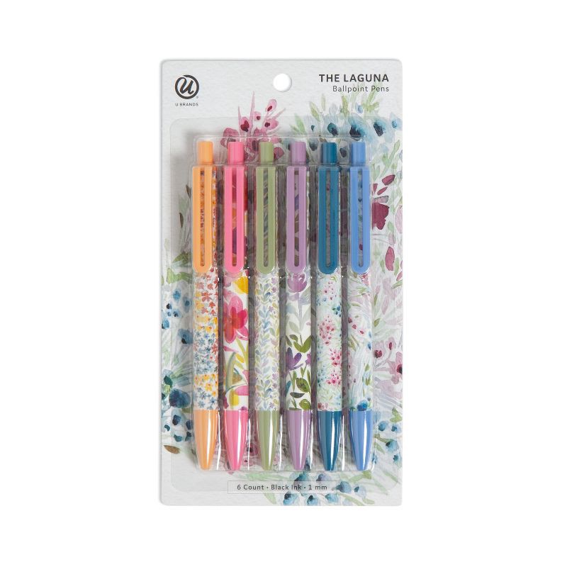 slide 3 of 9, U Brands 6pk Ballpoint Pens Black Ink Laguna Bountiful Bouquet, 6 ct
