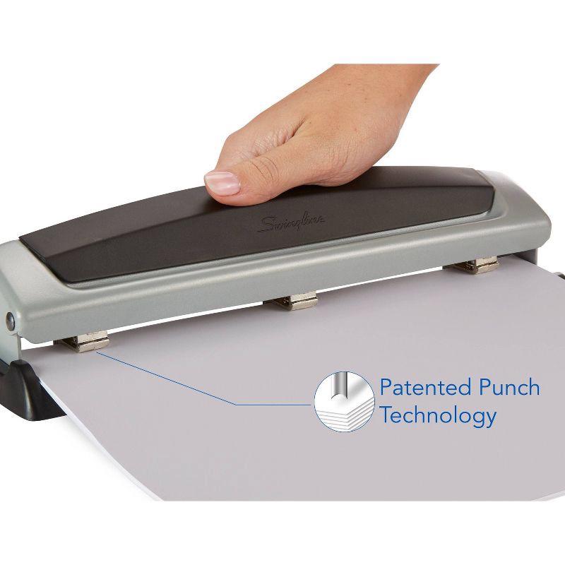 slide 6 of 8, Swingline Precision Pro Punch: Metal 3-Hole Puncher for Binder, Non-Powered Desk Tool, Black, 1 Year Warranty, 1 ct