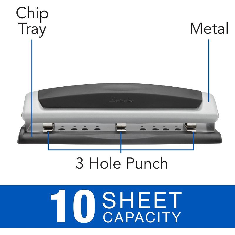 slide 7 of 8, Swingline Precision Pro Punch: Metal 3-Hole Puncher for Binder, Non-Powered Desk Tool, Black, 1 Year Warranty, 1 ct