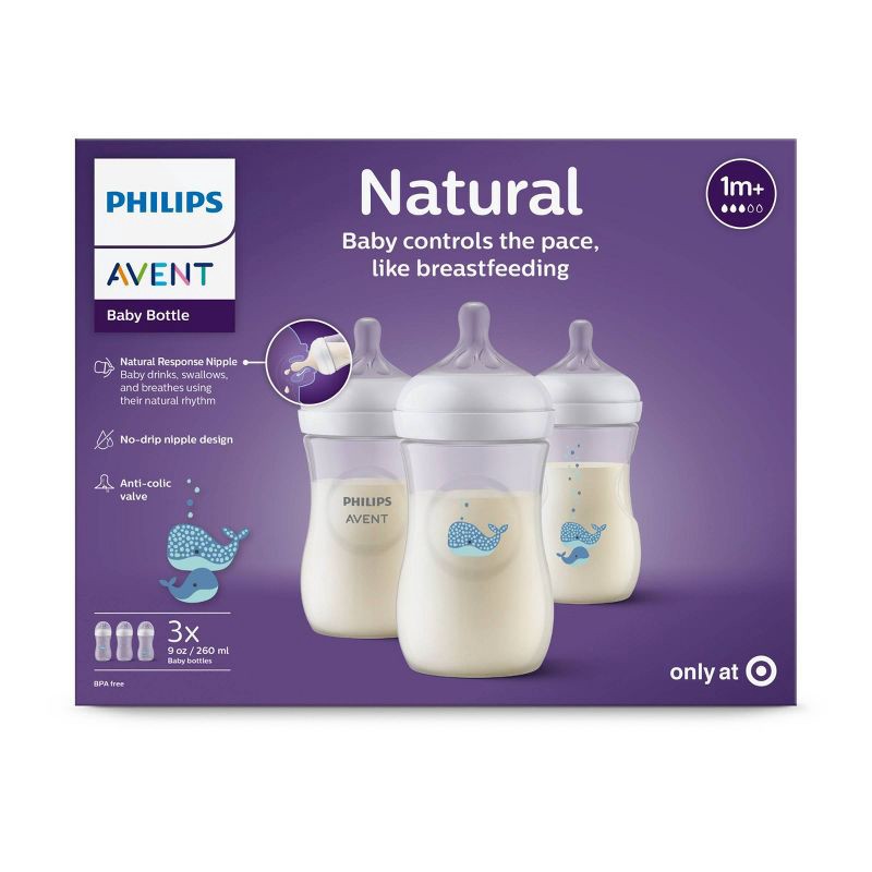 slide 6 of 8, Philips Avent Avent Philips Natural Baby Bottle with Natural Response Nipple - Whales - 9oz/3pk, 3 ct; 9 oz