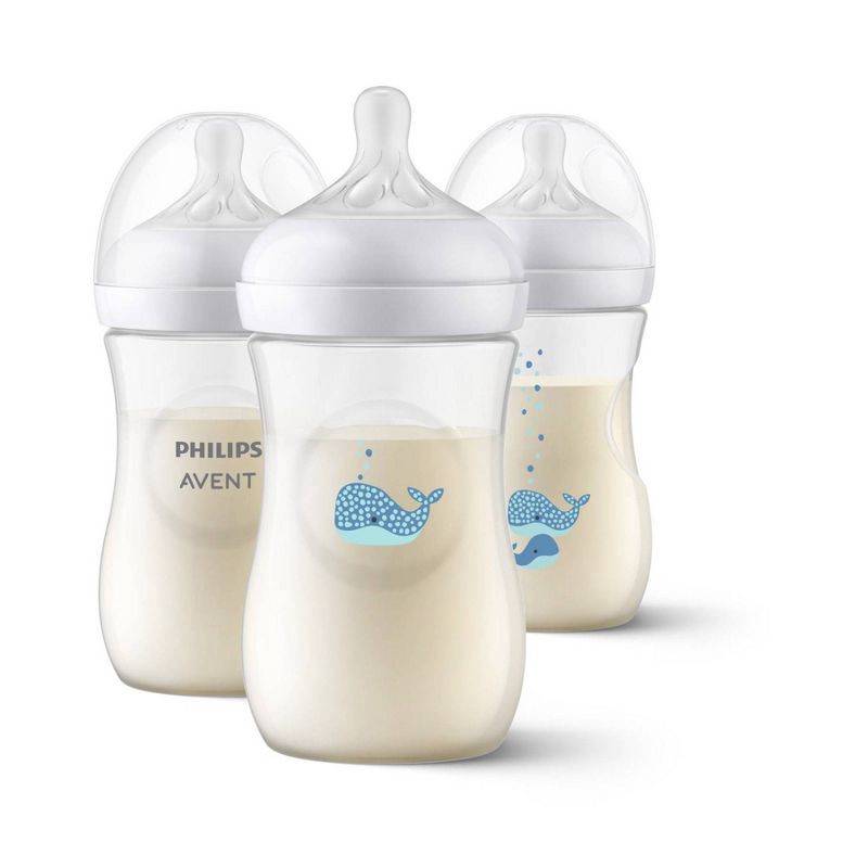 slide 1 of 8, Philips Avent Avent Philips Natural Baby Bottle with Natural Response Nipple - Whales - 9oz/3pk, 3 ct; 9 oz