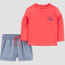 Carter's Just One You® Baby Boys' Long Sleeve Striped Rash Guard Set - Orange/Blue 9M