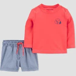 Carter's Just One You® Baby Boys' Long Sleeve Striped Rash Guard Set - Orange/Blue 9M