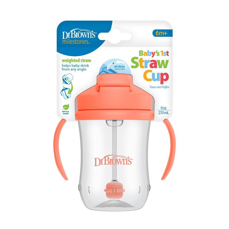 slide 2 of 8, Dr. Brown's Milestones 9 fl oz Baby's First Straw Cup - Coral, 9 fl oz