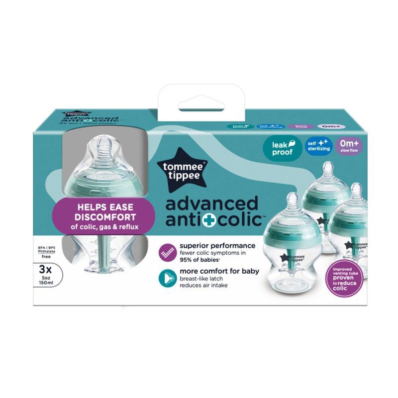 slide 2 of 9, Tommee Tippee Advanced Anti-Colic Slow-Flow Breast-Like Nipple Baby Bottle - 5oz/3pk, 3 ct; 5 oz