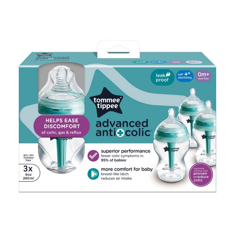 slide 2 of 10, Tommee Tippee Advanced Anti-Colic Baby Bottle Set - 9oz/3pk, 3 ct; 9 oz