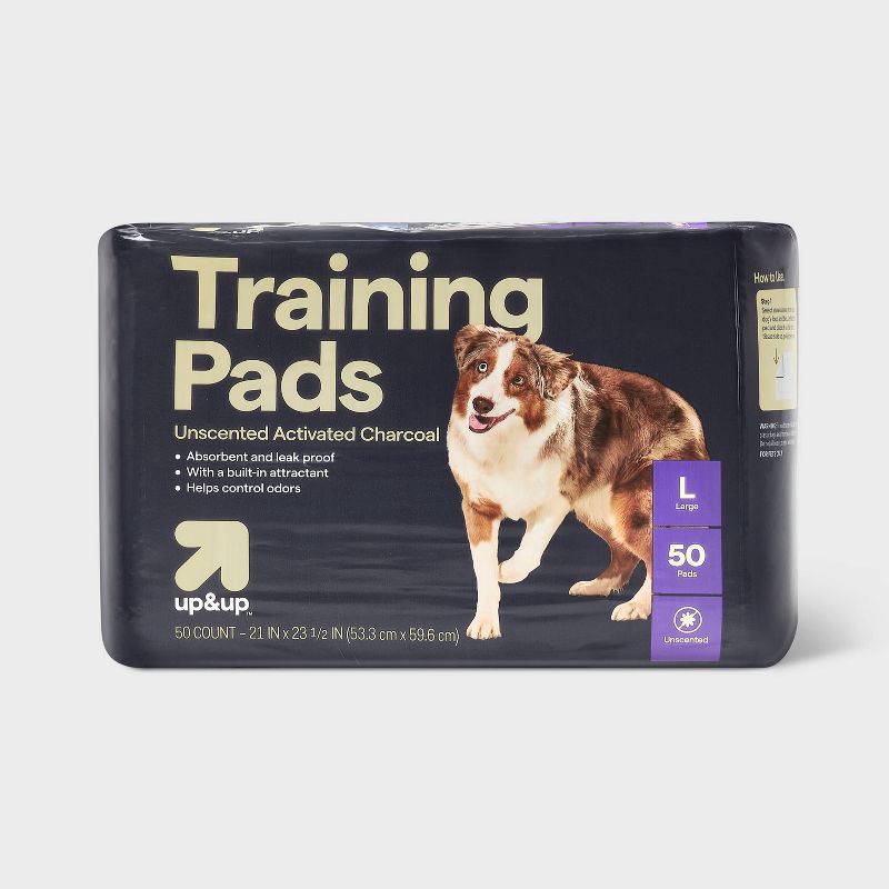 slide 1 of 5, Puppy and Adult Dog Unscented Activated Charcoal Training Pads - L - 50ct - up&up™, 50 ct