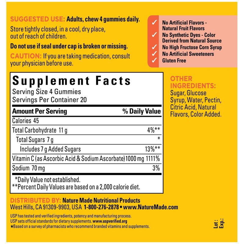 slide 3 of 9, Nature Made Vitamin C Gummies Maximum Strength Dosage Immune Support 1000 mg Per Serving - 80ct, 1000 mg, 80 ct