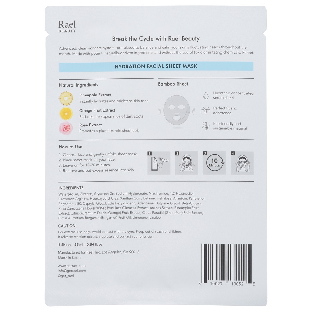 slide 13 of 13, Rael Refresh + Moisturize Hydration Facial Sheet Masks 1 ea, 1 ct