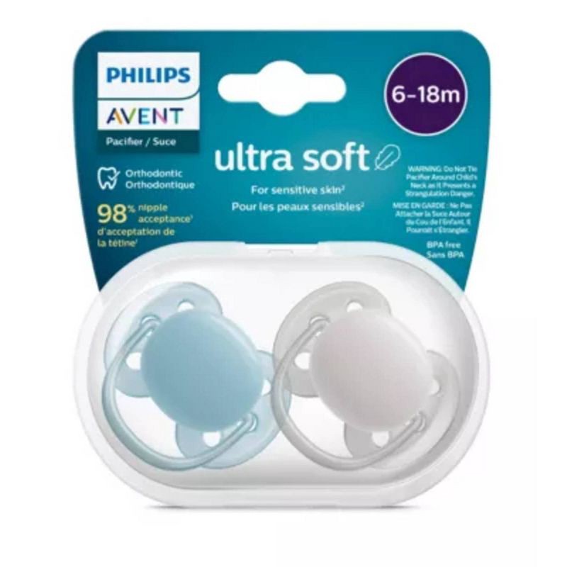 slide 5 of 5, Philips Avent Avent Philips Ultra Soft Pacifier 6-18 Months - Beige/Dawn, Blue/Gray - 2pk, 2 ct