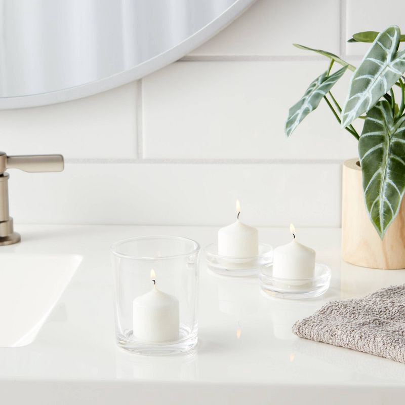 slide 2 of 3, Tealight and Votive 2.9" Clear Glass Candle Holder - Room Essentials™: Elegant Tabletop Decor, 3.03" Height, 1 ct