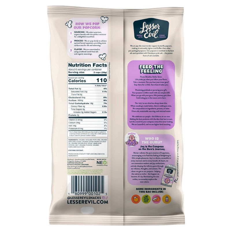 slide 2 of 5, LesserEvil Organic Popcorn Himalayan Sweetness - 6.4oz, 6.4 oz