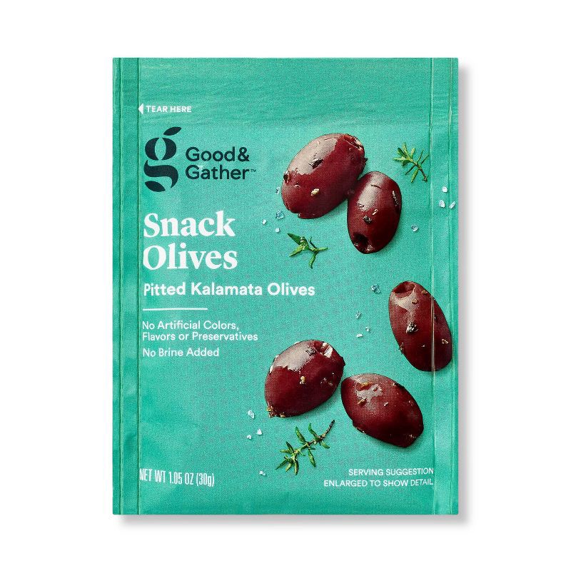 slide 1 of 3, Pitted Kalamata Olives Snack Pouch - 1.05oz - Good & Gather™, 1.05 oz