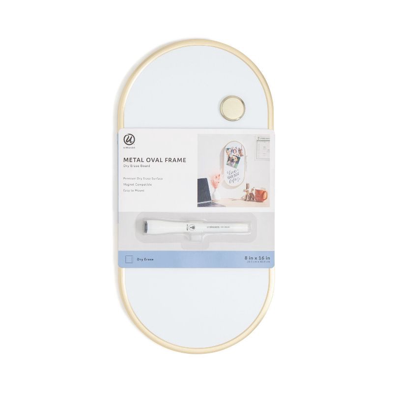 slide 3 of 10, U Brands 8"x16" Metal Frame Oval Dry Erase Board Gold, 1 ct