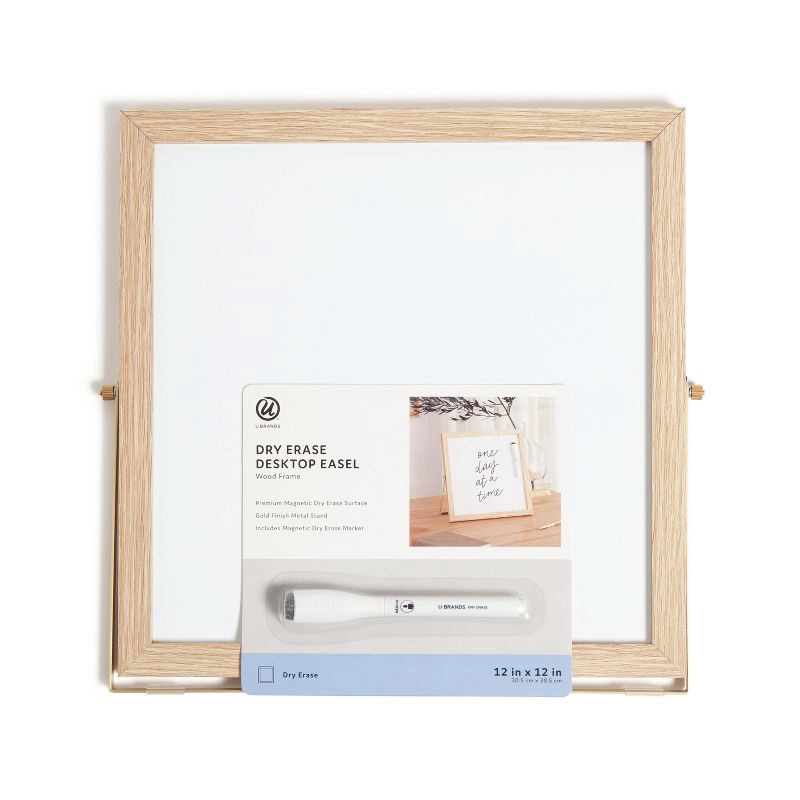 slide 4 of 10, U Brands 12"x12" Frame Desktop Dry Erase Easel Natural: Magnetic Whiteboard with Wall Mount & Hardware, 1 ct
