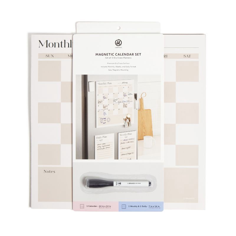 slide 3 of 9, U Brands Vinyl Magnetic Calendar Planner Value Pack for Fridge Checkerboard: Wall Calendar & Office Presentation Board, 1 ct