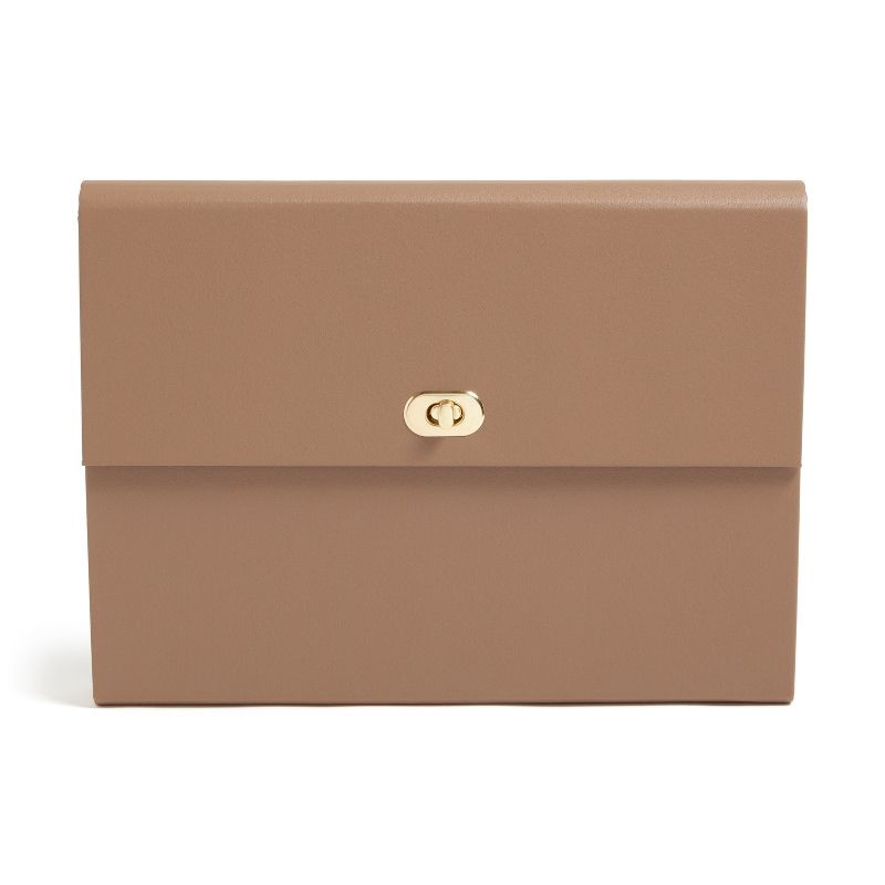 slide 3 of 10, U Brands 13 Pocket Recycled Pleather Expandable File Light Brown: Paper & Polyurethane File Organizer, 9.25" x 13.125", 1 ct