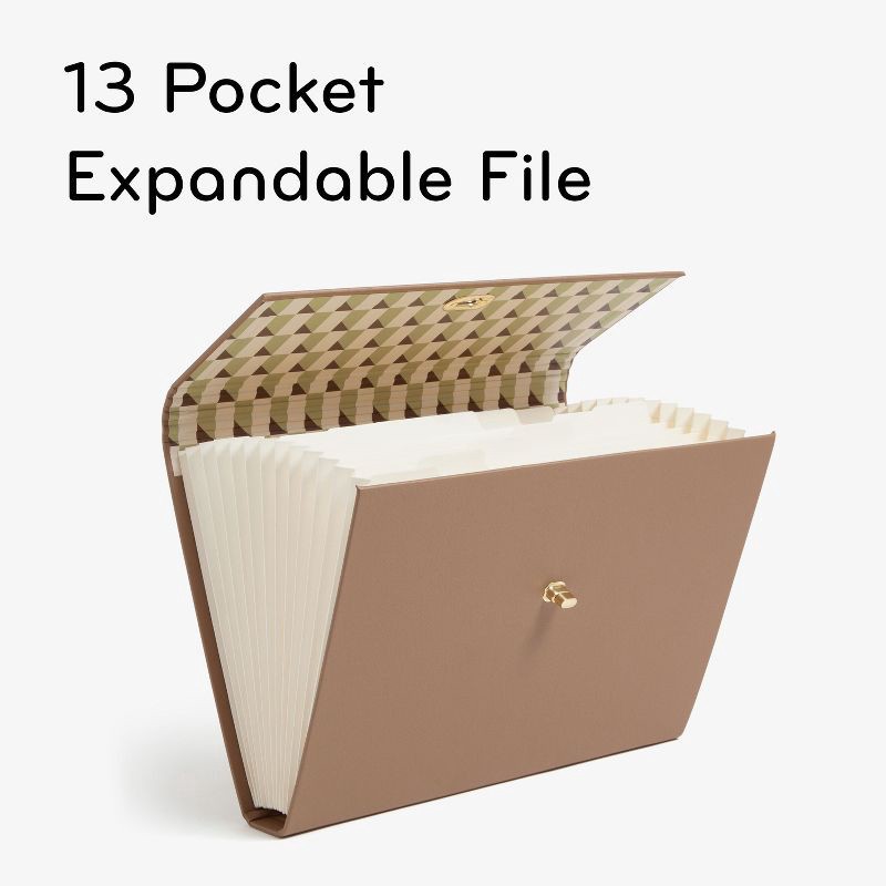 slide 5 of 10, U Brands 13 Pocket Recycled Pleather Expandable File Light Brown: Paper & Polyurethane File Organizer, 9.25" x 13.125", 1 ct